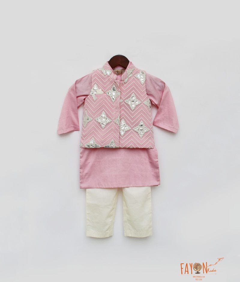 Pink Gota Embroidery Jacket with Pink Kurta Pant for Boys