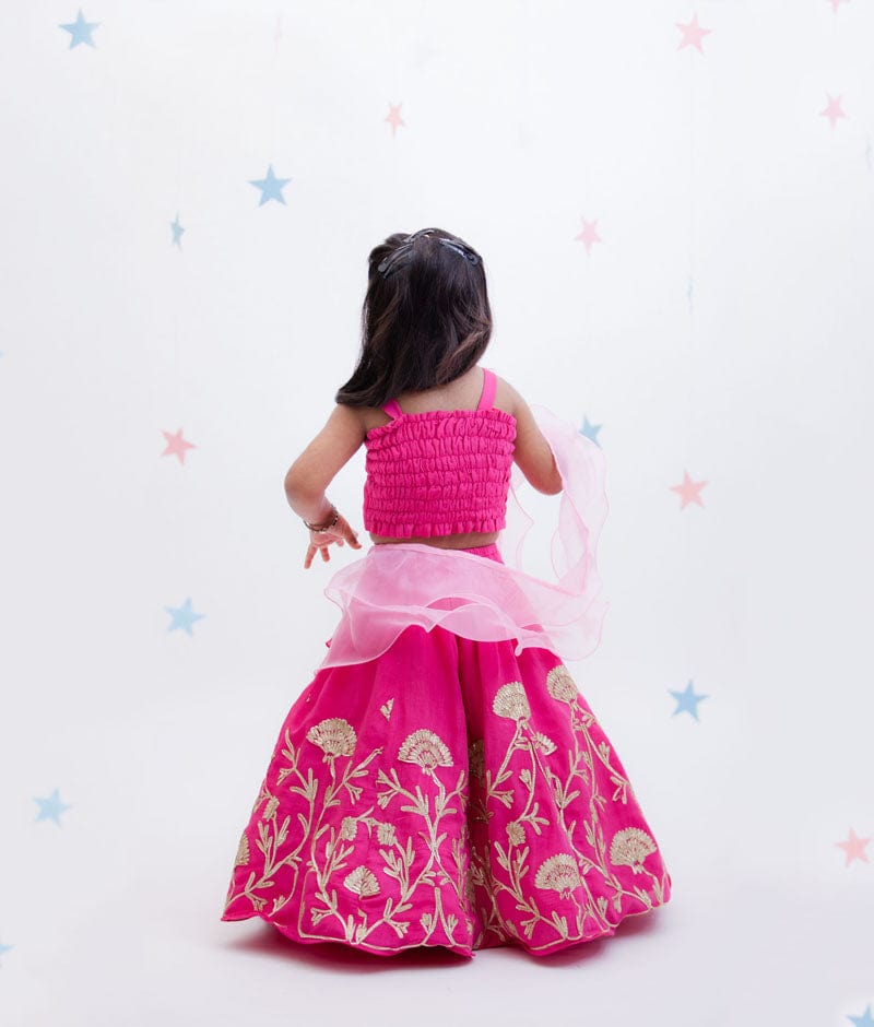 Fayon Kids Pink Gota Embroidery Lehenga with Choli Organza Dupatta for Girls