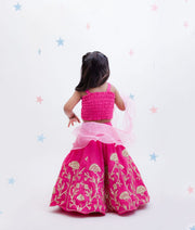 Pink Gota Embroidery Lehenga with Choli Organza Dupatta for Girls