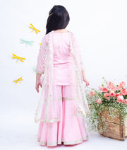Pink Gota Embroidery Pink Silk Sharara with Kurti Boti Net Dupatta for Girls