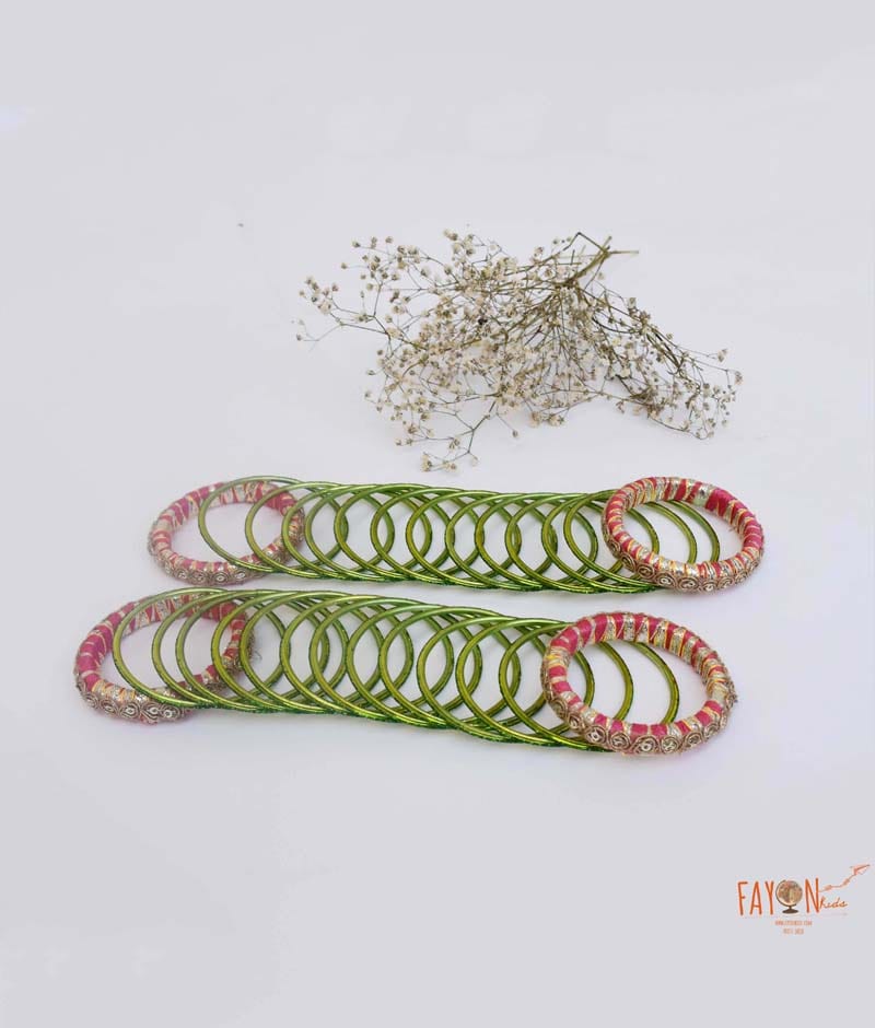 Fayon Kids Pink Green Kada with Bangle for Girls