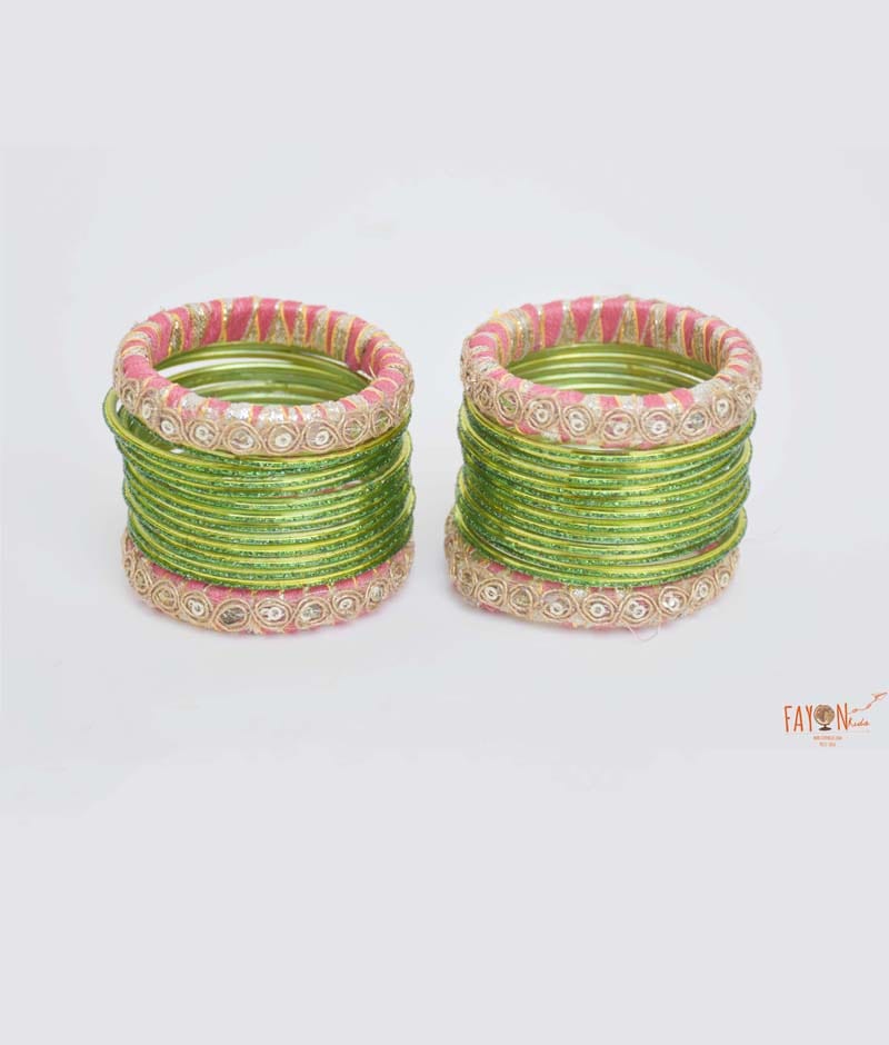 Pink and Green silk thread kundan bangles – SilkThreadMaterials.com