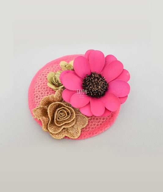 Fayon Kids Pink Half Hat with Flowers for Girls