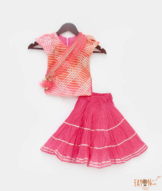 Fayon Kids Pink Kotta Cotton Lehenga with Kurti Dupatta for Girls