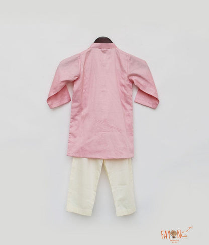Pink Kurta with Off White Pant for Boys