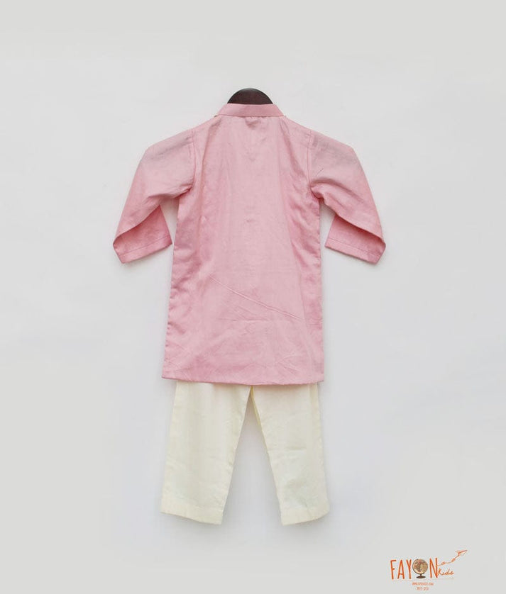 Pink Kurta with Off White Pant for Boys