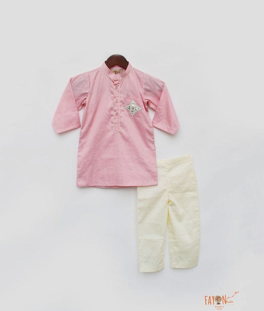 Pink Kurta with Off White Pant for Boys