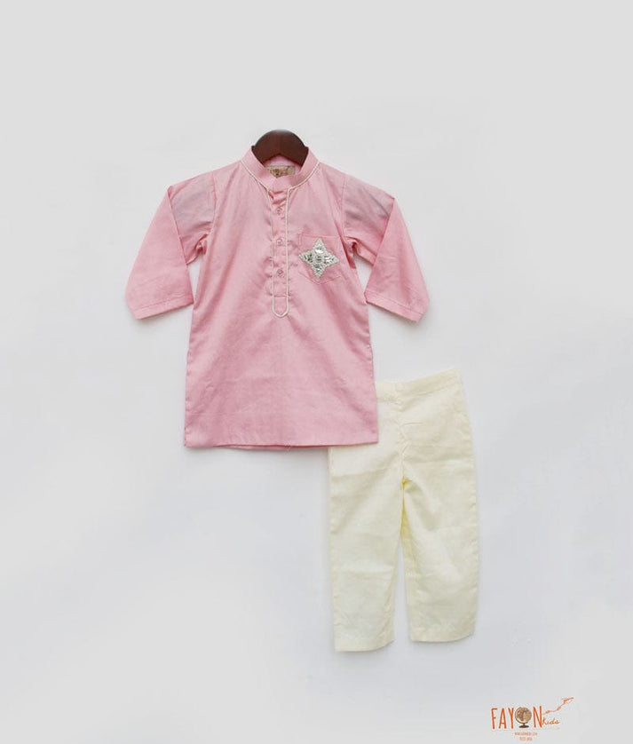 Pink Kurta with Off White Pant for Boys