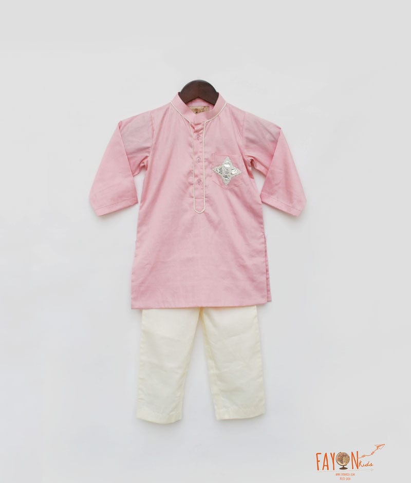 Fayon Kids Pink Kurta with Off White Pant for Boys