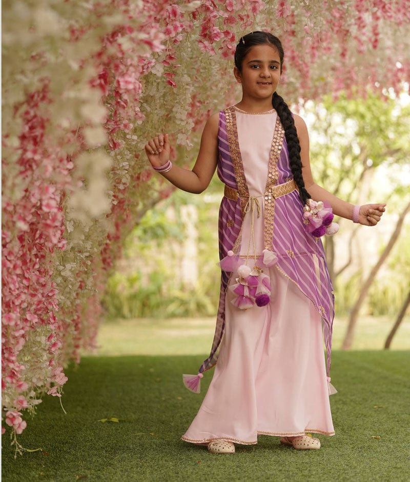 Fayon Kids Pink Kurti Jacket and Sharara for Girls