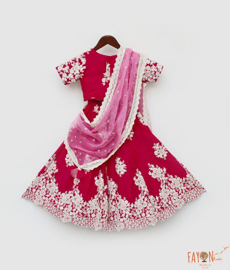 Fayon Kids Pink Lehenga Choli and Pink Organza Dupatta for Girls