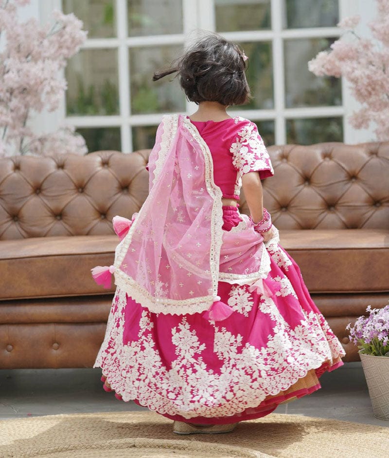 Fayon Kids Pink Lehenga Choli and Pink Organza Dupatta for Girls