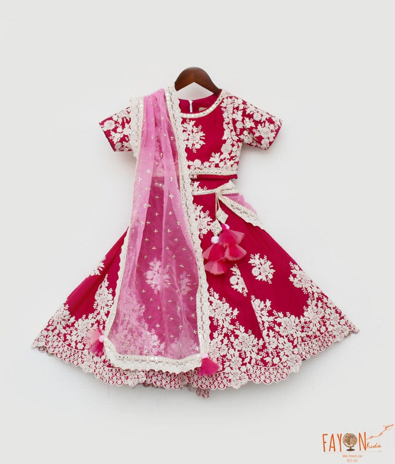 Fayon Kids Pink Lehenga Choli and Pink Organza Dupatta for Girls