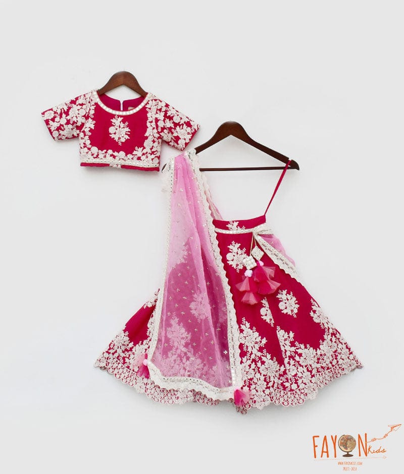 Fayon Kids Pink Lehenga Choli and Pink Organza Dupatta for Girls