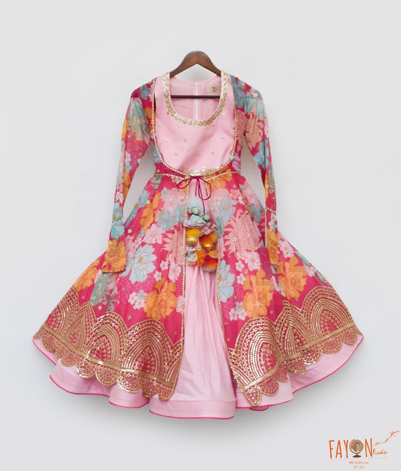 Fayon Kids Pink Lehenga Choli Printed Jacket for Girls