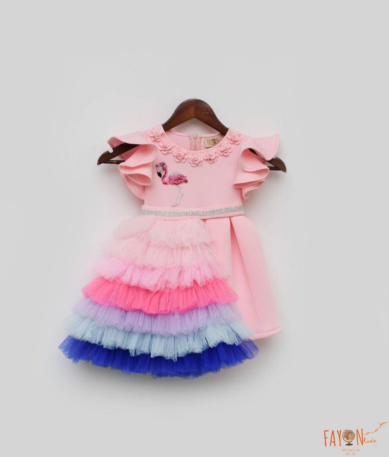 Fayon Kids Pink Lycra Dress and Net Frills Trail for Girls