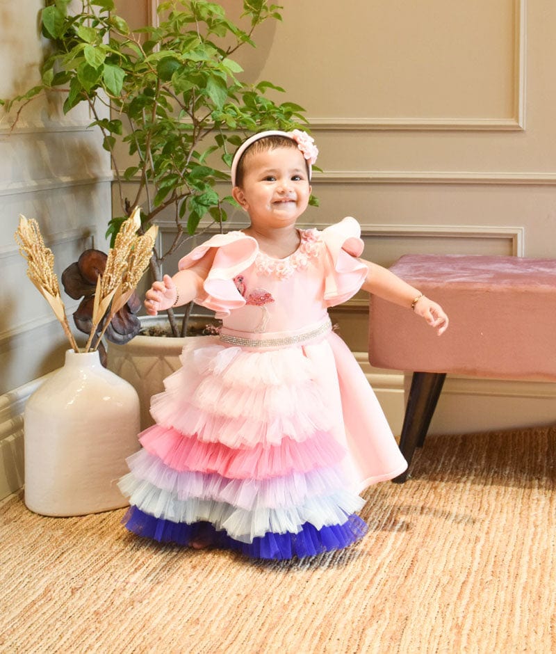 Pink Lycra Dress and Net Frills Trail for Girls