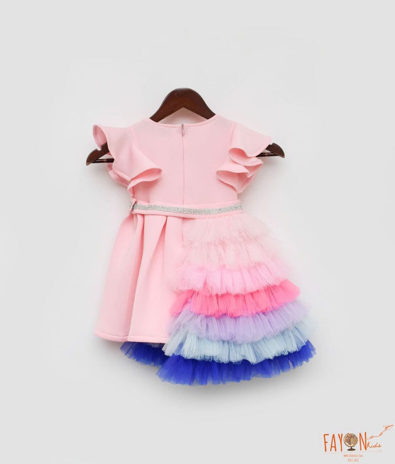 Fayon Kids Pink Lycra Dress and Net Frills Trail for Girls
