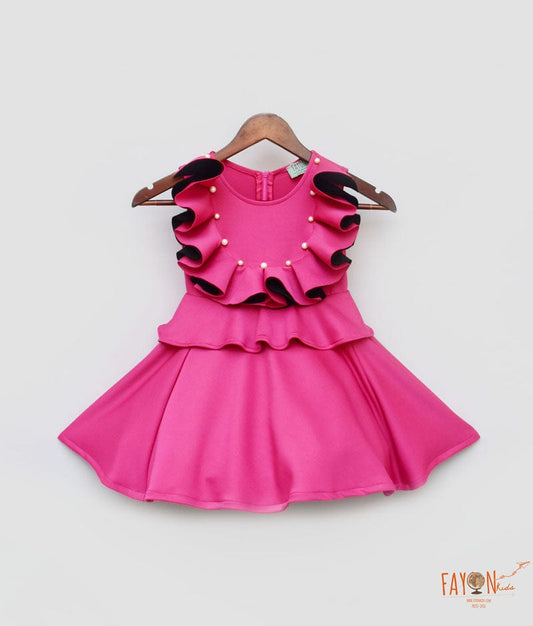 Fayon Kids Pink Lycra Dress with Pearls for Girls