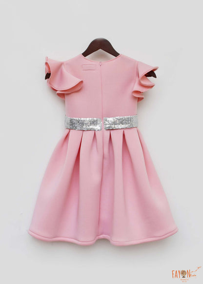 Fayon Kids Pink Neoprene Dress with Silver Belt for Girls