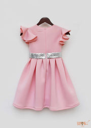 Pink Neoprene Dress with Silver Belt for Girls