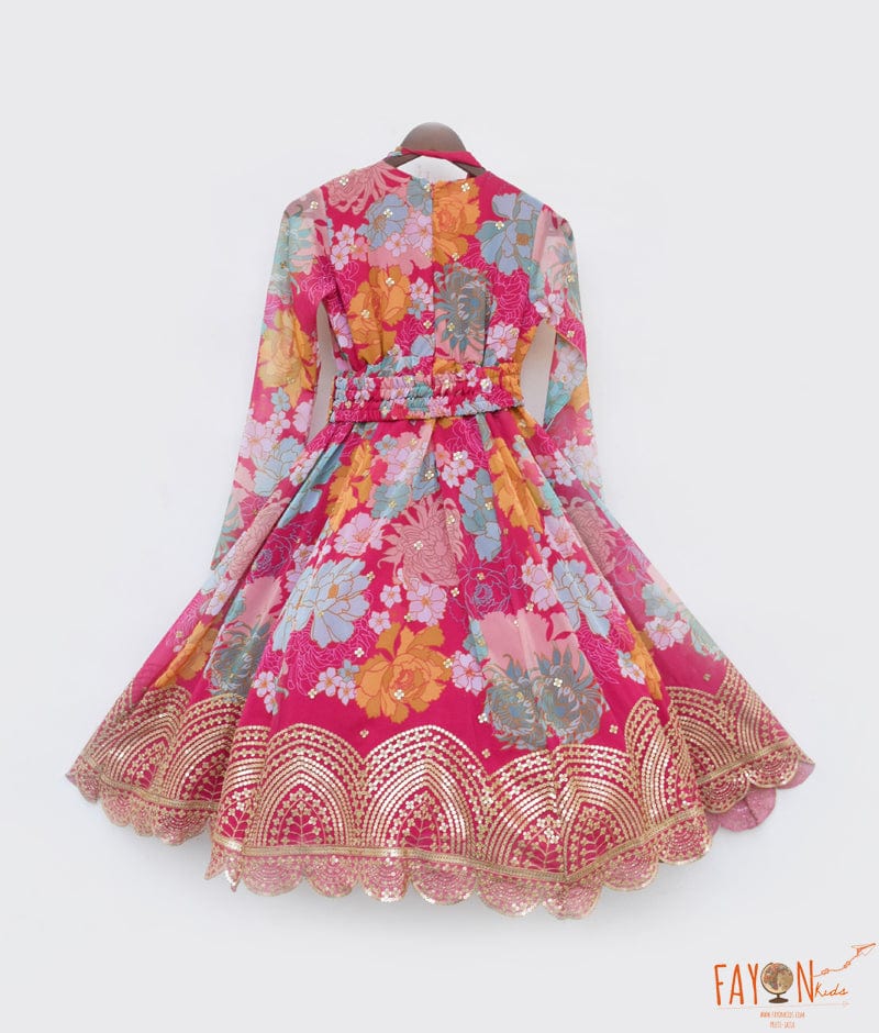 Fayon Kids Pink Printed Anarkali Georgette Dupatta for Girls