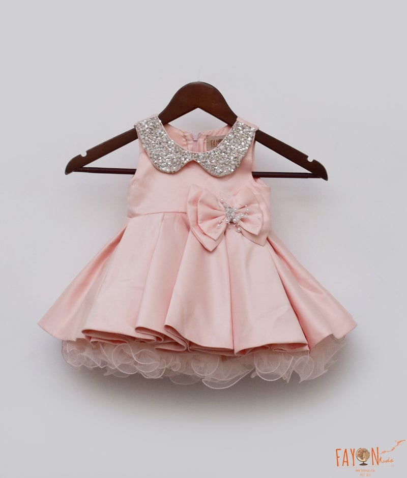 Fayon Kids Pink Satin Frock for Girls