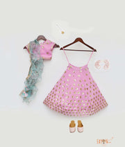 Pink Sequence Choli with Lehenga Printed Organza Dupatta for Girls