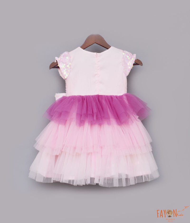 Fayon Kids Pink Sequins Net Frock for Girls