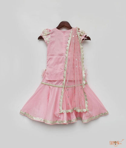 Pink Silk Embroidery Sharara with Kurti Boti Net Dupatta for Girls