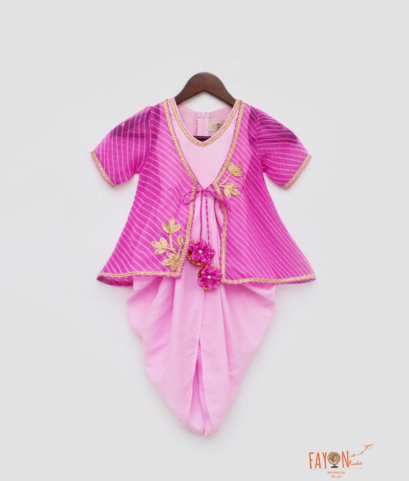 Fayon Kids Pink Silk Pink Georgette Jacket Dhoti Set for Girls