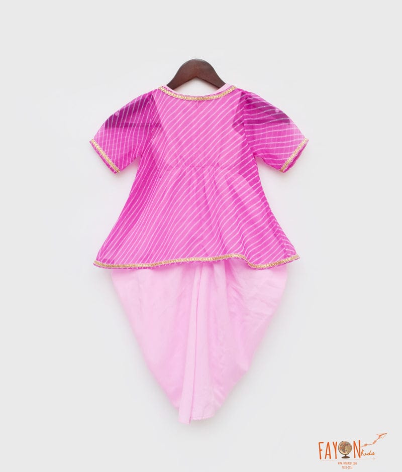 Fayon Kids Pink Silk Pink Georgette Jacket Dhoti Set for Girls