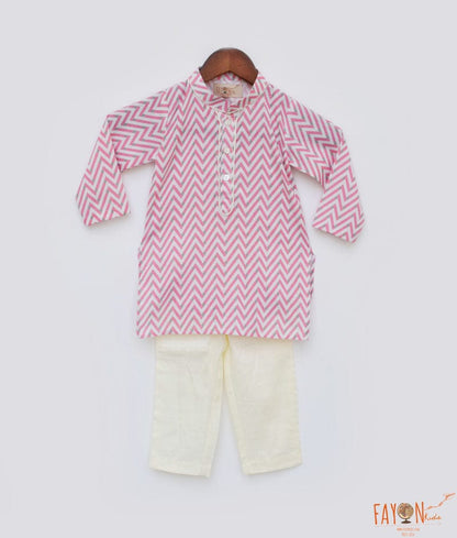 Pink Zig Zag Kurta and Off White Pant for Boys