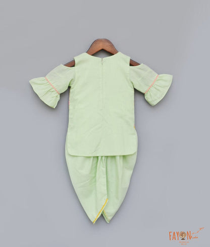 Fayon Kids Pista Green Cotton Dhoti Set with Embroidery Jacket for Girls