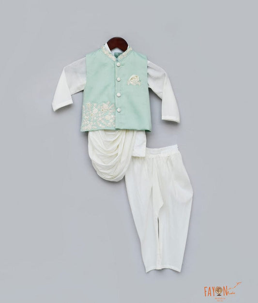 Pista Green Embroidery Nehru Jacket with Kurta Chudidar for Boys
