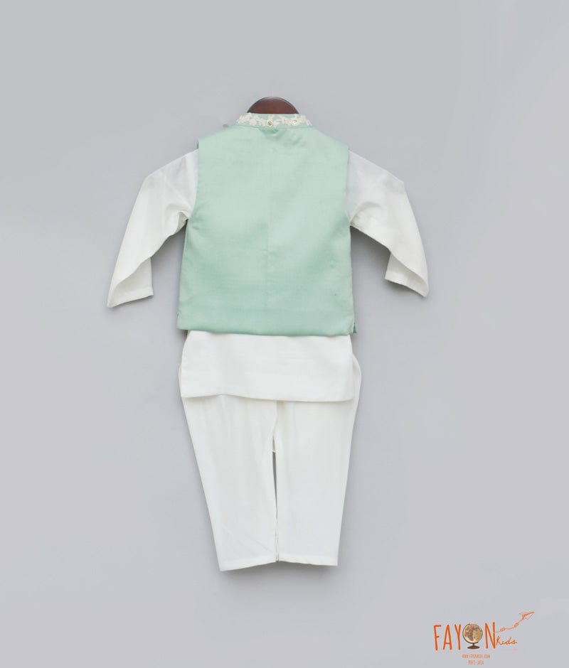 Pista Green Embroidery Nehru Jacket with Kurta Chudidar for Boys