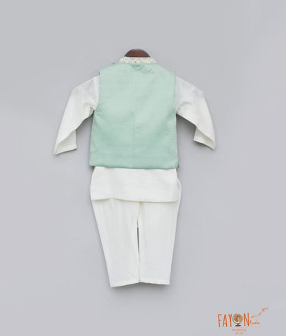 Pista Green Embroidery Nehru Jacket with Kurta Chudidar for Boys