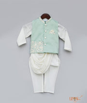 Pista Green Embroidery Nehru Jacket with Kurta Chudidar for Boys