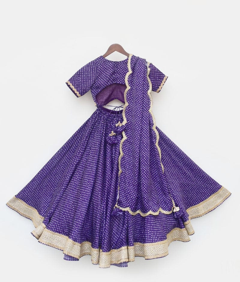 Fayon Kids Purple Bandhej Lehenga Choli and Dupatta for Girls