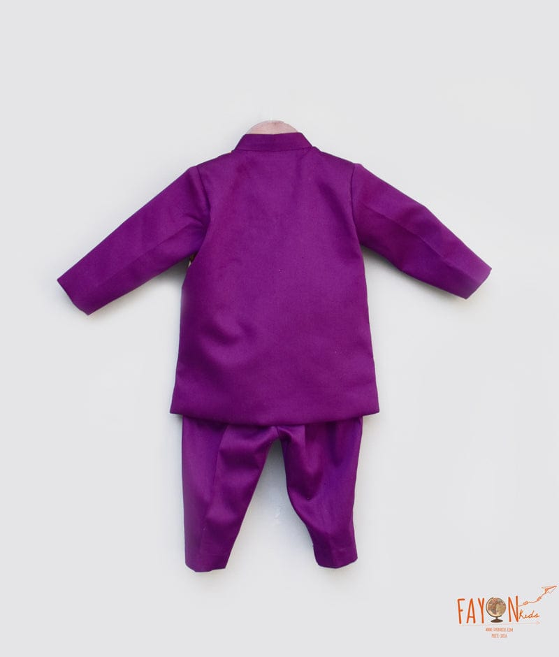 Fayon Kids Purple Embroidery Ajkan with Pant for Boys