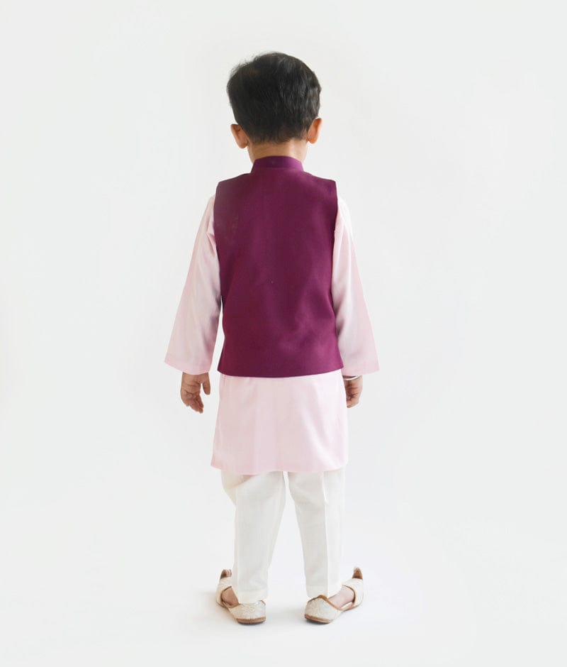 Fayon Kids Purple Embroidery Nehru Jacket set for Boys