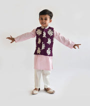 Purple Embroidery Nehru Jacket set for Boys
