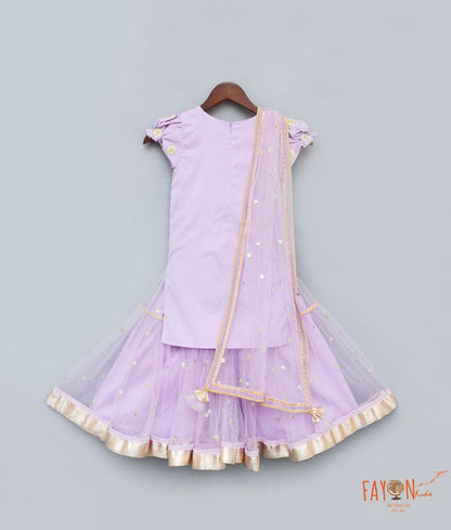 Purple Embroidery Sharara with Kurti Boti Net Dupatta for Girls