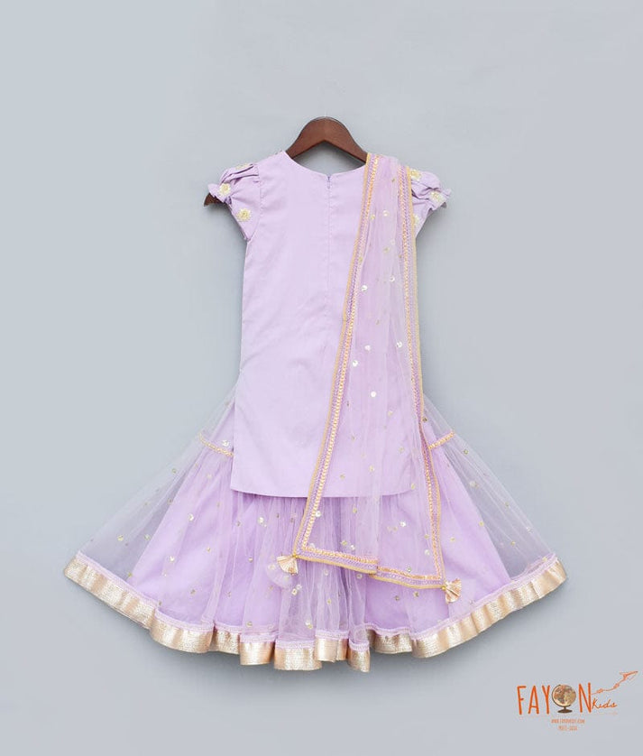 Purple Embroidery Sharara with Kurti Boti Net Dupatta for Girls
