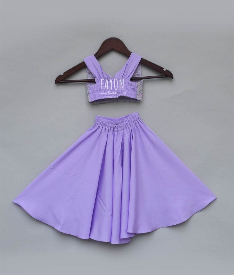 Fayon Kids Purple Embroidery Top with Palazzo Pants for Girls