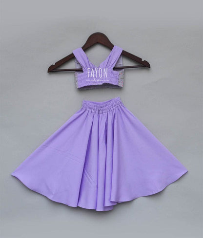 Fayon Kids Purple Embroidery Top with Palazzo Pants for Girls