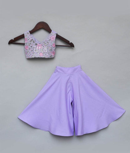 Fayon Kids Purple Embroidery Top with Palazzo Pants for Girls