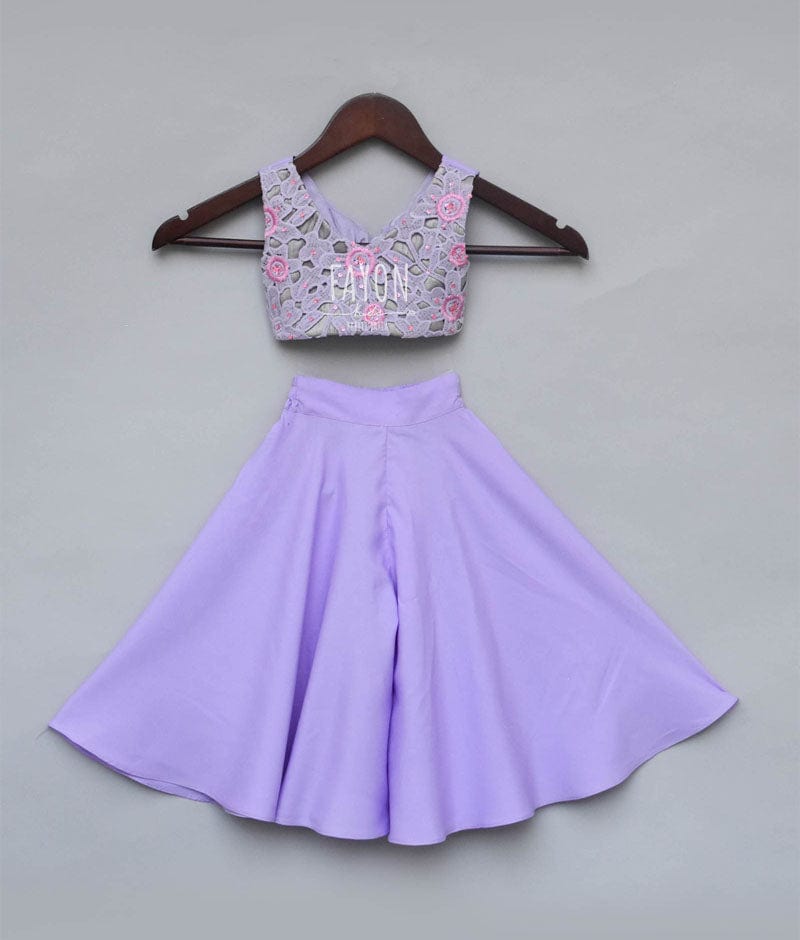 Fayon Kids Purple Embroidery Top with Palazzo Pants for Girls