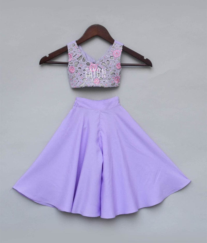Fayon Kids Purple Embroidery Top with Palazzo Pants for Girls