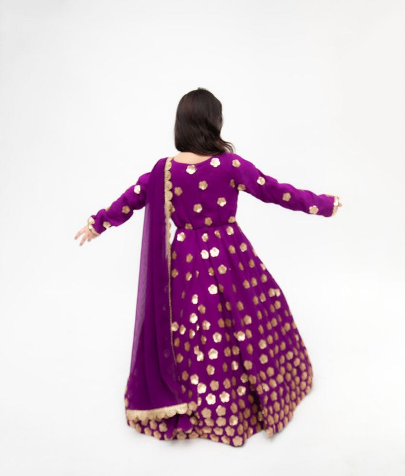 Fayon Kids Purple Georgette Sequins Flowers Embroidery Anarkali with Georgette Dupatta for Girls